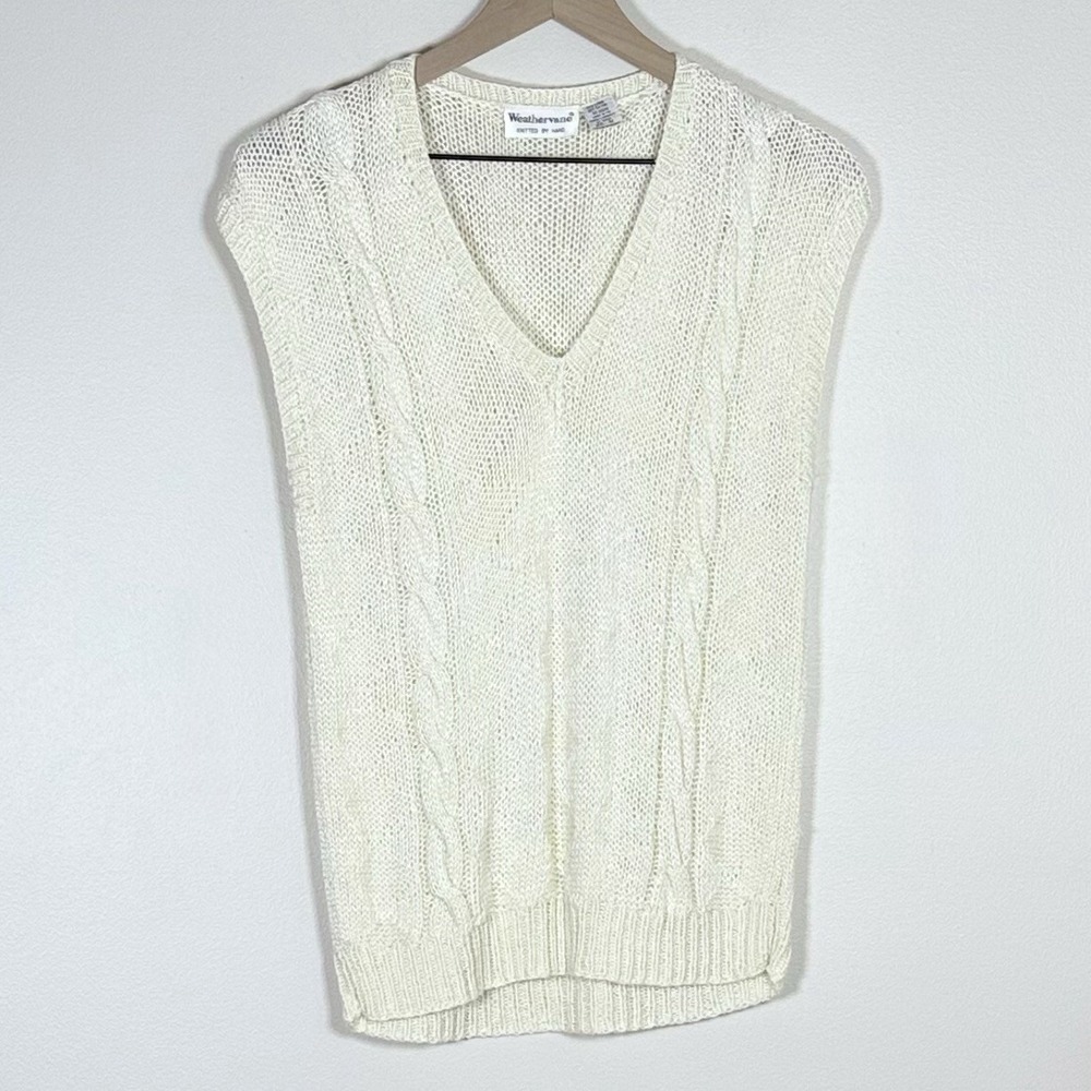 Weathervane Vintage Womens Handknit Sweater Vest Size M Ivory Layering Grandma
